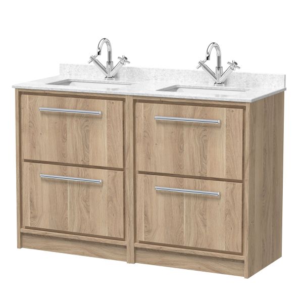 1200mm Floor Standing 4-Drawer Vanity with Marble Worktop Basin - Hudson Reed LIL3033WS2 Oak, Oak colour ,image 1