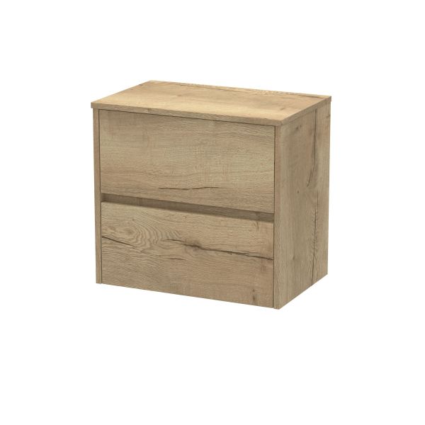 600mm Wall Hung 2 Drawer Unit & Worktop - Nuie HAV804W Oak, Oak colour ,image 1