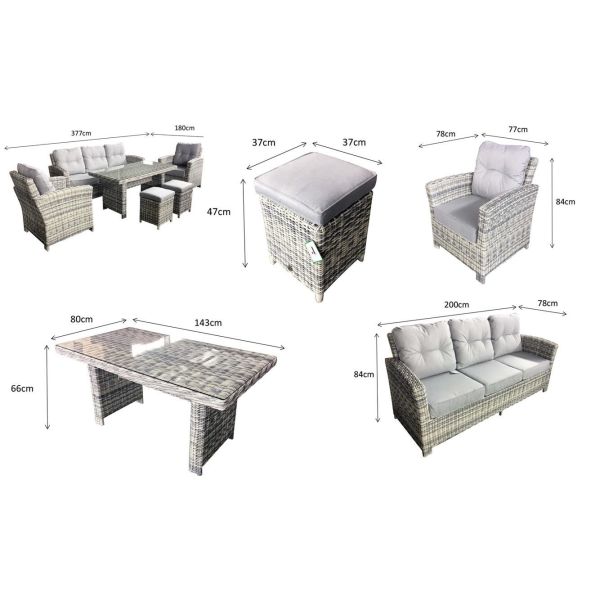 Amy Grey Rattan 7 Seater Sofa Dining Set, Grey colour ,image 1