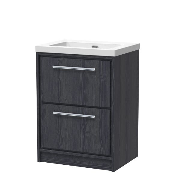 600mm Floor Standing 2-Drawer Vanity with Basin - 0 Tap Hole - Hudson Reed LIL2233K Grey, Grey colour ,image 1