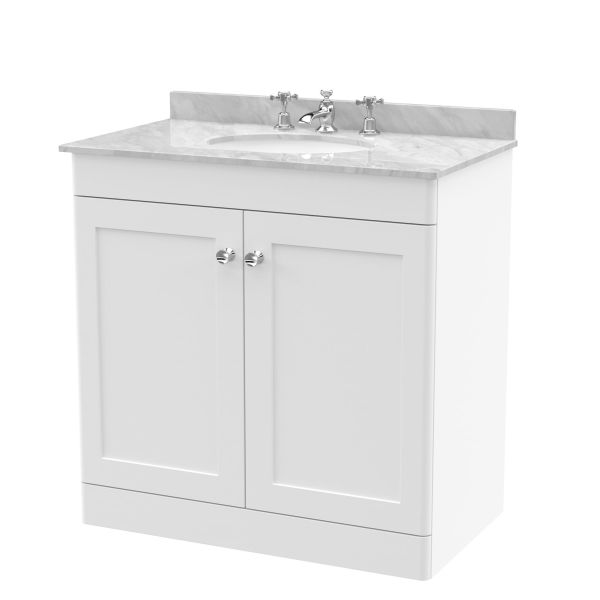 800mm Floor Standing 2 Door Vanity & Marble Top 3TH - Nuie CLC126GR3 White, White colour ,image 1