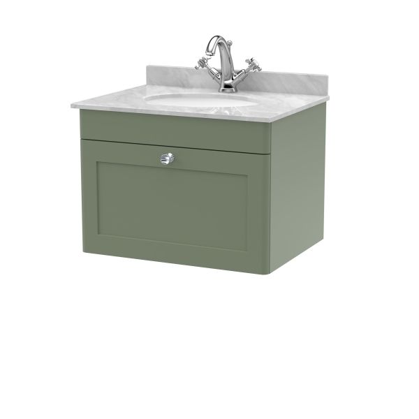 600mm Wall Hung 1 Drawer Vanity & Marble Top 1TH - Nuie CLC894GR1 Green, Green colour ,image 1