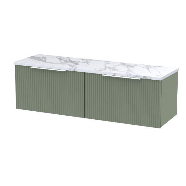 1200 Wall Hung 2-Drawer Vanity & Laminate Worktop - Hudson Reed DFF894LCM2 Green, Green colour ,image 1
