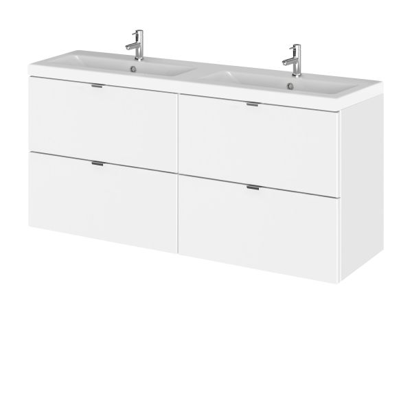 1200mm Vanity Unit & Double Ceramic Basin - Hudson Reed CBI132A Gloss White, White colour ,image 1