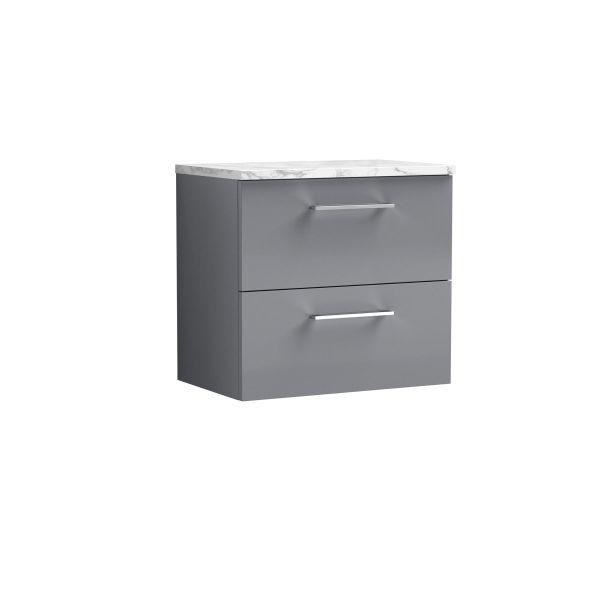600mm Wall Hung 2-Drawer Vanity & Laminate Worktop - Nuie ARN2224LCM Grey, Grey colour ,image 1