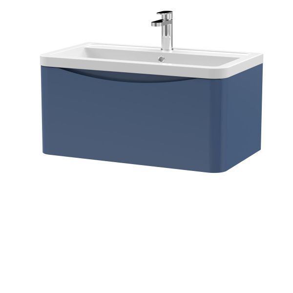 800mm Wall Hung 1 Drawer Vanity & Ceramic Basin - Nuie LUN306A Blue, Blue colour ,image 1