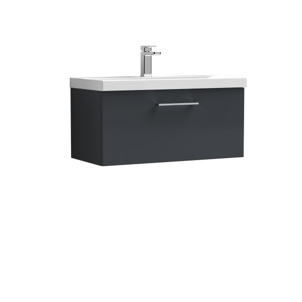 800mm Wall Hung 1 Drawer Vanity & Basin 3 - Nuie ARN1425D Black, Black colour ,image 1