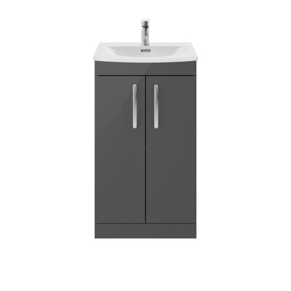 500mm Floor Standing Cabinet With Basin 4 - Nuie ATH072G Gloss Grey, Grey colour ,image 1