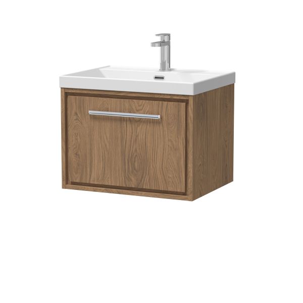 600mm Wall Hung Single Drawer Vanity with Basin - 1 Tap Hole - Hudson Reed LIL2722E Oak, Oak colour ,image 1
