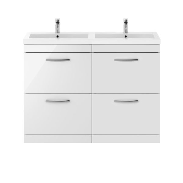1200mm Floor Standing Cabinet With Double Basin - Nuie ATH034C Gloss White, White colour ,image 1