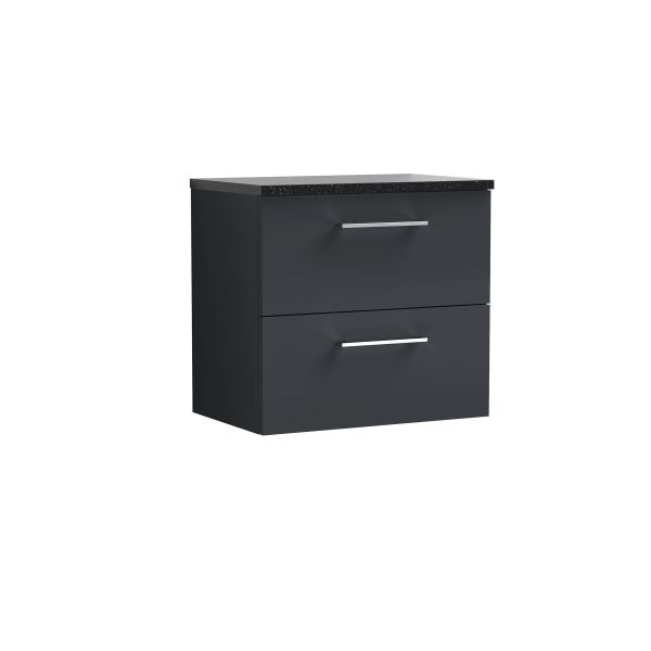 600mm Wall Hung 2 Drawer Vanity & Laminate Top - Nuie ARN1424LSB Black, Black colour ,image 1
