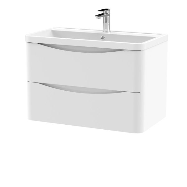 800mm Wall Hung 2 Drawer Vanity & Polymarble Basin - Nuie LUN104 White, White colour ,image 1