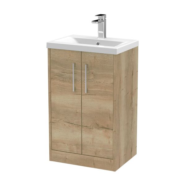 500mm Floor Standing 2 Door Vanity & Basin 1 - Hudson Reed JNU1801A Oak, Oak colour ,image 1