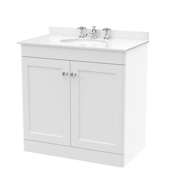 800mm Floor Standing 2 Door Vanity & Marble Top 3TH - Nuie CLC126WR3 White, White colour ,image 1