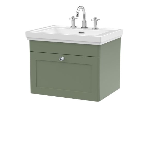 600mm Wall Hung 1-Drawer Vanity & Basin 3TH - Nuie CLC894B Green, Green colour ,image 1