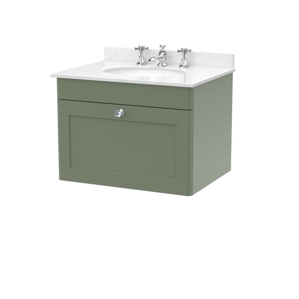 600mm Wall Hung 1 Drawer Vanity & Marble Top 3TH - Nuie CLC894WR3 Green, Green colour ,image 1