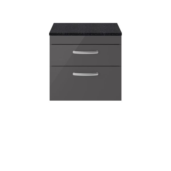 600mm Wall Hung Cabinet With Sparkling Black Worktop - Nuie ATH078LSB Gloss Grey, Grey colour ,image 1