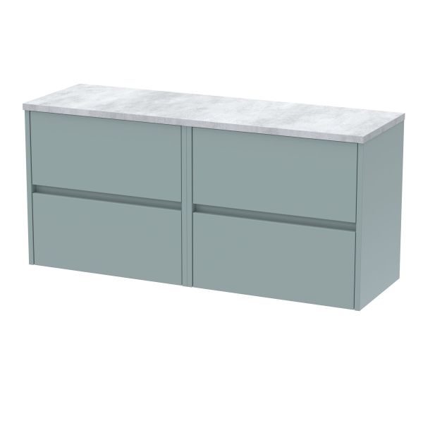 1200mm Wall Hung 4-Drawer Unit & Laminate Worktop - Nuie HAV2304LBG2 Grey, Grey colour ,image 1
