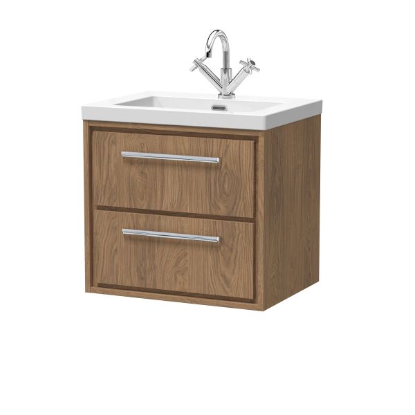 600mm Wall Hung 2-Drawer Vanity with Basin - 1 Tap Hole - Hudson Reed LIL2724L Oak, Oak colour ,image 1