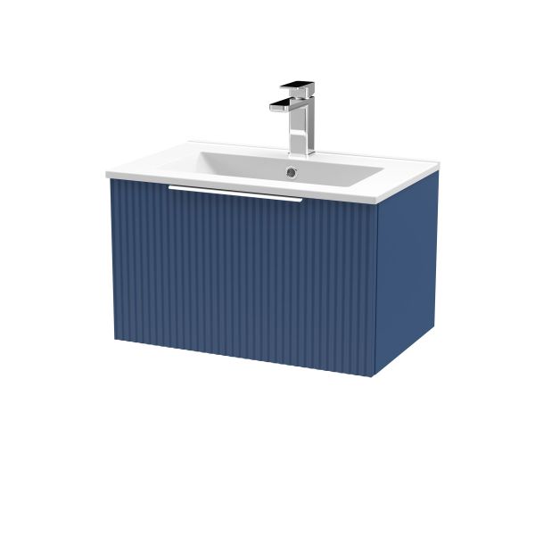 600mm Wall Hung Single Drawer Vanity & Basin 2 - Hudson Reed DFF394B Blue, Blue colour ,image 1