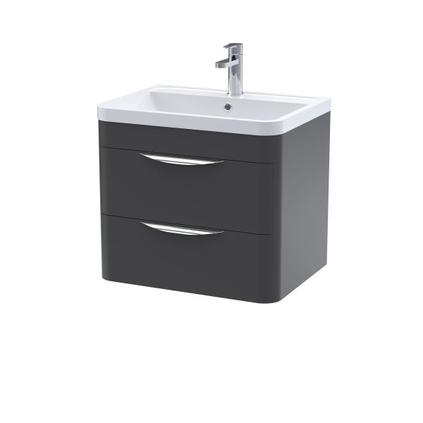 600mm Wall Hung 2 Drawer Vanity & Polymarble Basin - Nuie FPA1402 Black, Black colour ,image 1