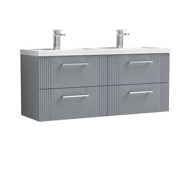 1200mm Wall Hung 4 Drawer Vanity & Double Basin - Nuie DPF293C Grey, Grey colour ,image 1