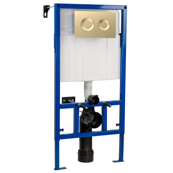 Dual Flush Concealed Cistern Frame with Round Plate - Hudson Reed XTY807R Brass, Brass colour ,image 1