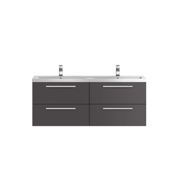 1440mm Double Cabinet & Basin - Hudson Reed QUA002 Gloss Grey, Grey colour ,image 1