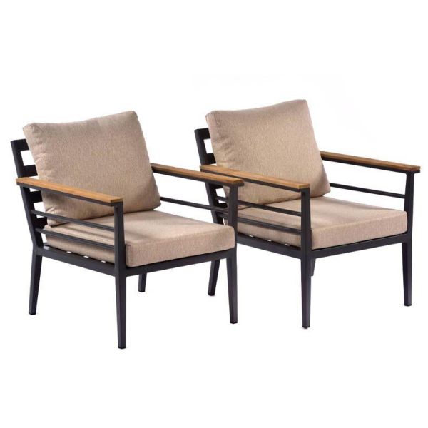 Premium Livorno Teak Wood/Metal Modular Single Alu Sofa - 2 in a box, Neutrals colour ,image 1