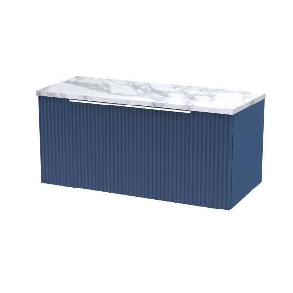 800mm Wall Hung Single Drawer Vanity & Laminate Worktop - Hudson Reed DFF396LCM Blue, Blue colour ,image 1