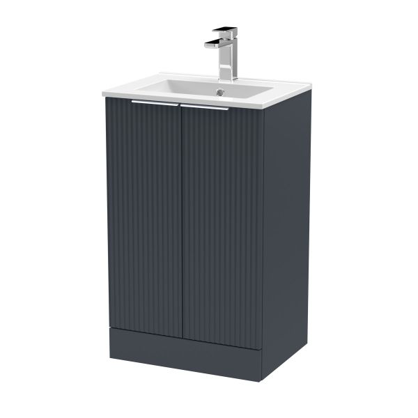 500mm Floor Standing 2 Door Vanity & Basin 2 - Hudson Reed DFF1423B Black, Black colour ,image 1