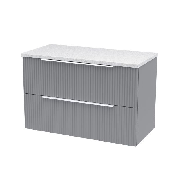 800mm Wall Hung 2 Drawer Vanity & Laminate Top - Hudson Reed DFF295LSW Grey, Grey colour ,image 1