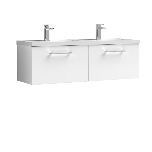 1200mm Wall Hung 2 Drawer Vanity & Double Basin - Nuie ARN122C White, White colour ,image 1