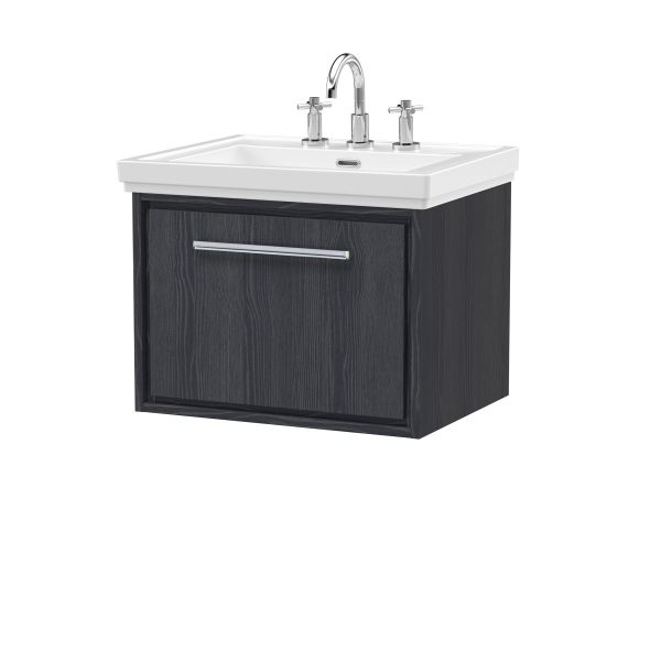 600mm Wall Hung Single Drawer Vanity with Basin - 3 Tap Hole - Hudson Reed LIL2222B Grey, Grey colour ,image 1
