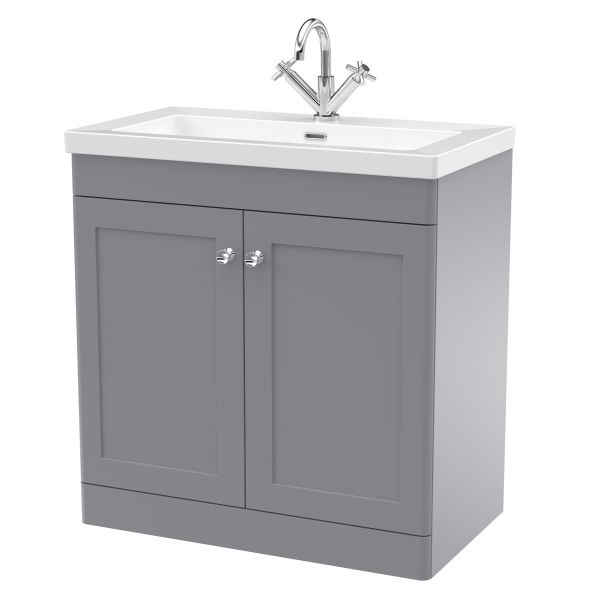 800mm Floor Standing 2-Door Vanity with Basin - 1 Tap Hole - Nuie CLC226L Grey, Grey colour ,image 1