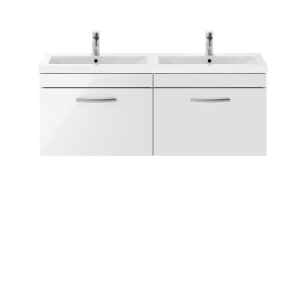1200mm Wall Hung Cabinet With Double Ceramic Basin - Nuie ATH041F Gloss White, White colour ,image 1