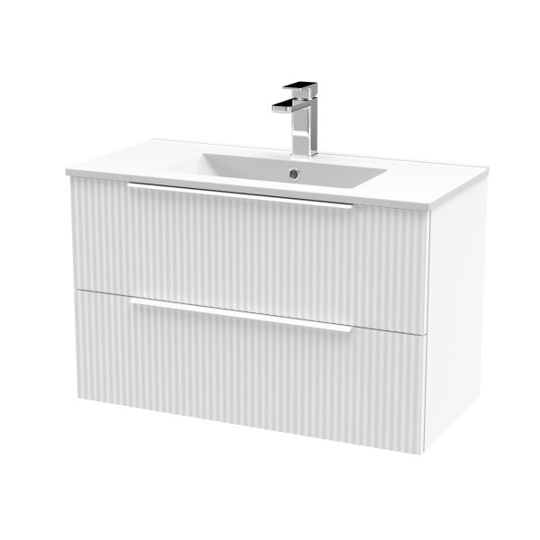 800mm Wall Hung 2 Drawer Vanity & Basin 2 - Hudson Reed DFF195B White, White colour ,image 1