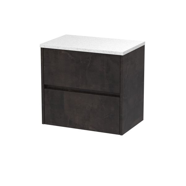 600mm Wall Hung 2 Drawer Unit & Worktop - Nuie HAV2604LSW Brown, Brown colour ,image 1