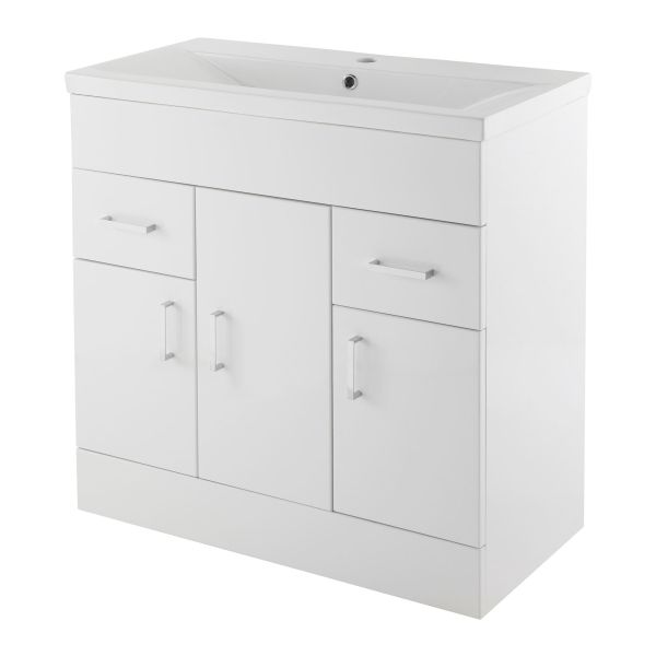 800mm Floor Standing Cabinet & Mid-Edge Basin - Nuie VTMW800E Gloss White, White colour ,image 1