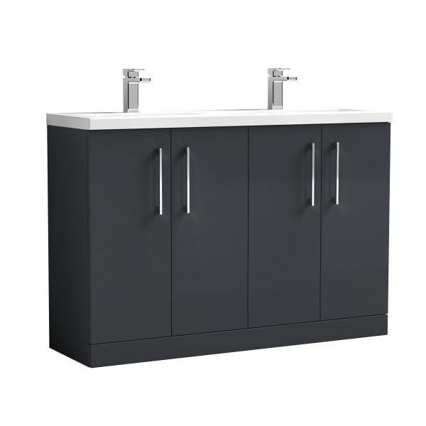 1200mm Floor Standing 4 Door Vanity & Double Basin - Nuie ARN1403F Black, Black colour ,image 1