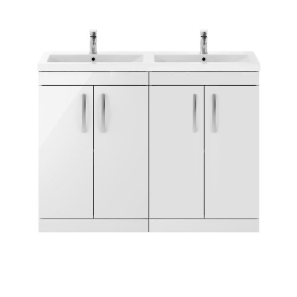 1200mm Floor Standing Cabinet With Double Ceramic Basin - Nuie ATH027F Gloss White, White colour ,image 1