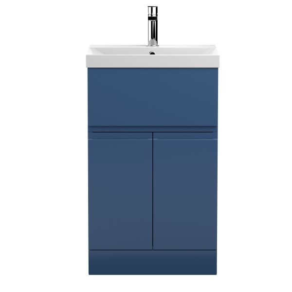 500mm Floor Standing 2-Door/Drawer Vanity Unit & Basin 3 - Hudson Reed URB301D Satin Blue, Blue colour ,image 1