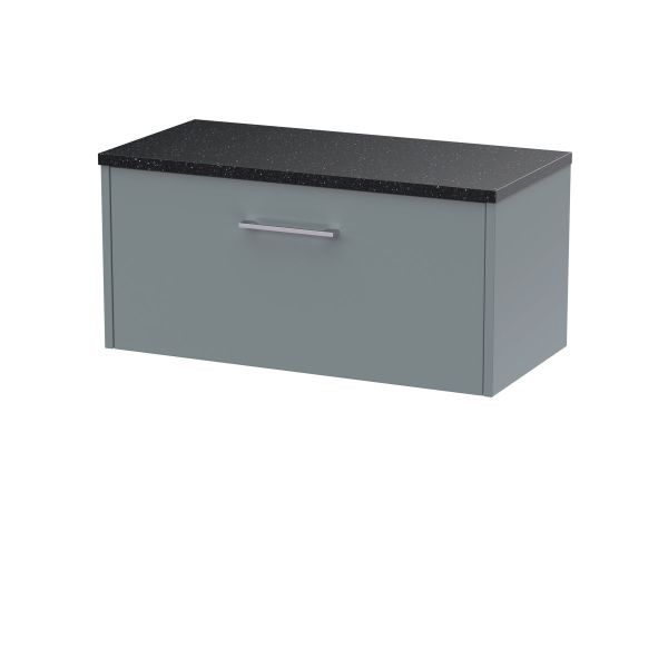 800mm Wall Hung Single Drawer Vanity & Laminate Top - Hudson Reed JNU2325LSB Grey, Grey colour ,image 1