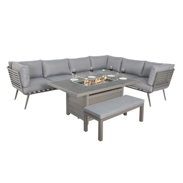 Mayfair Grey Rectangular Firepit Dining Set, Grey colour ,image 1