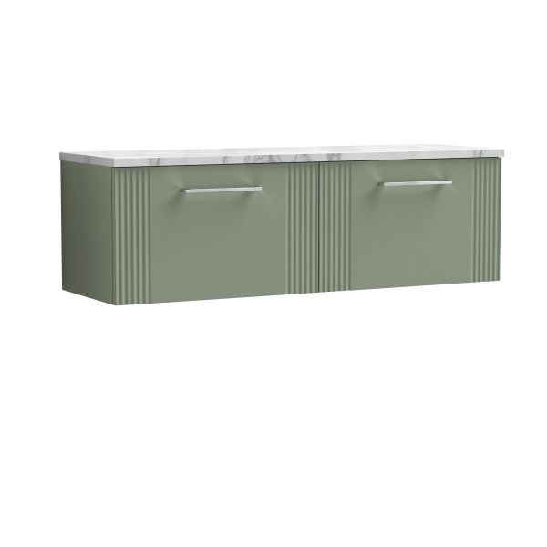 1200 Wall Hung 2-Drawer Vanity & Laminate Worktop - Nuie DPF894LCM2 Green, Green colour ,image 1
