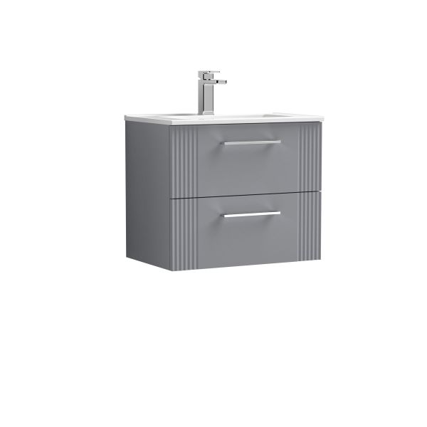 600mm Wall Hung 2 Drawer Vanity & Basin 2 - Nuie DPF293B Grey, Grey colour ,image 1