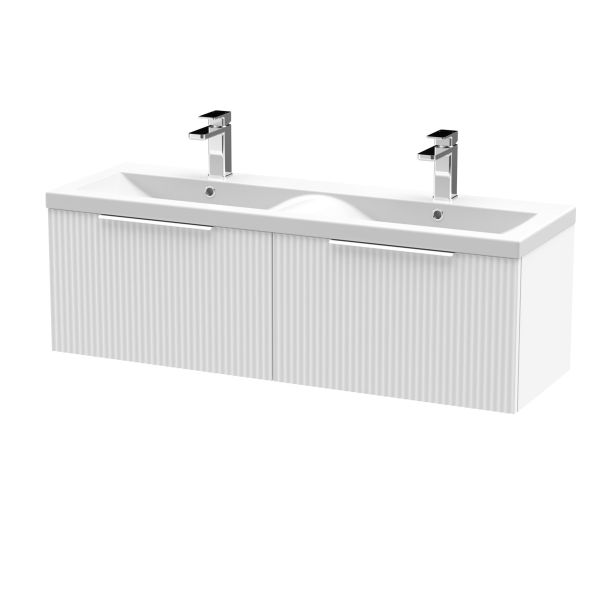 1200mm Wall Hung 2 Drawer Vanity & Double Basin - Hudson Reed DFF194F White, White colour ,image 1