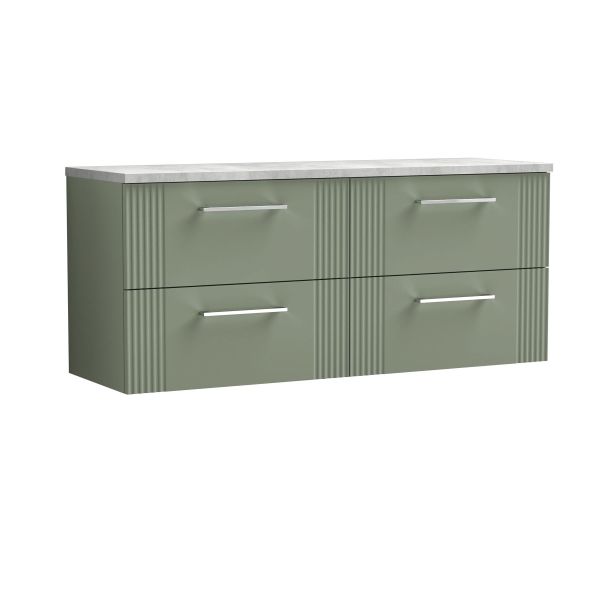 1200 Wall Hung 4-Drawer Vanity & Laminate Worktop - Nuie DPF893LBG2 Green, Green colour ,image 1