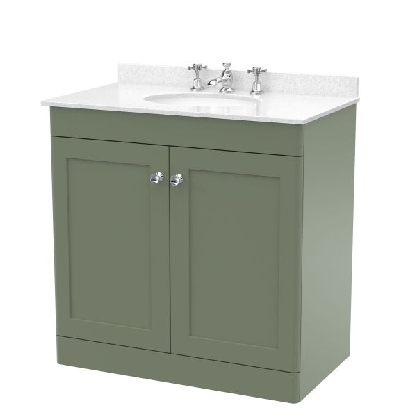 800mm Floor Standing 2 Door Vanity & Marble Top 3TH - Nuie CLC826WR3 Green, Green colour ,image 1