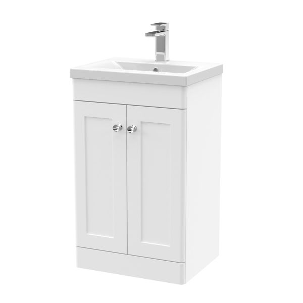 500mm Floor Standing 2 Door Vanity & Basin 1 - Nuie CLC123D White, White colour ,image 1